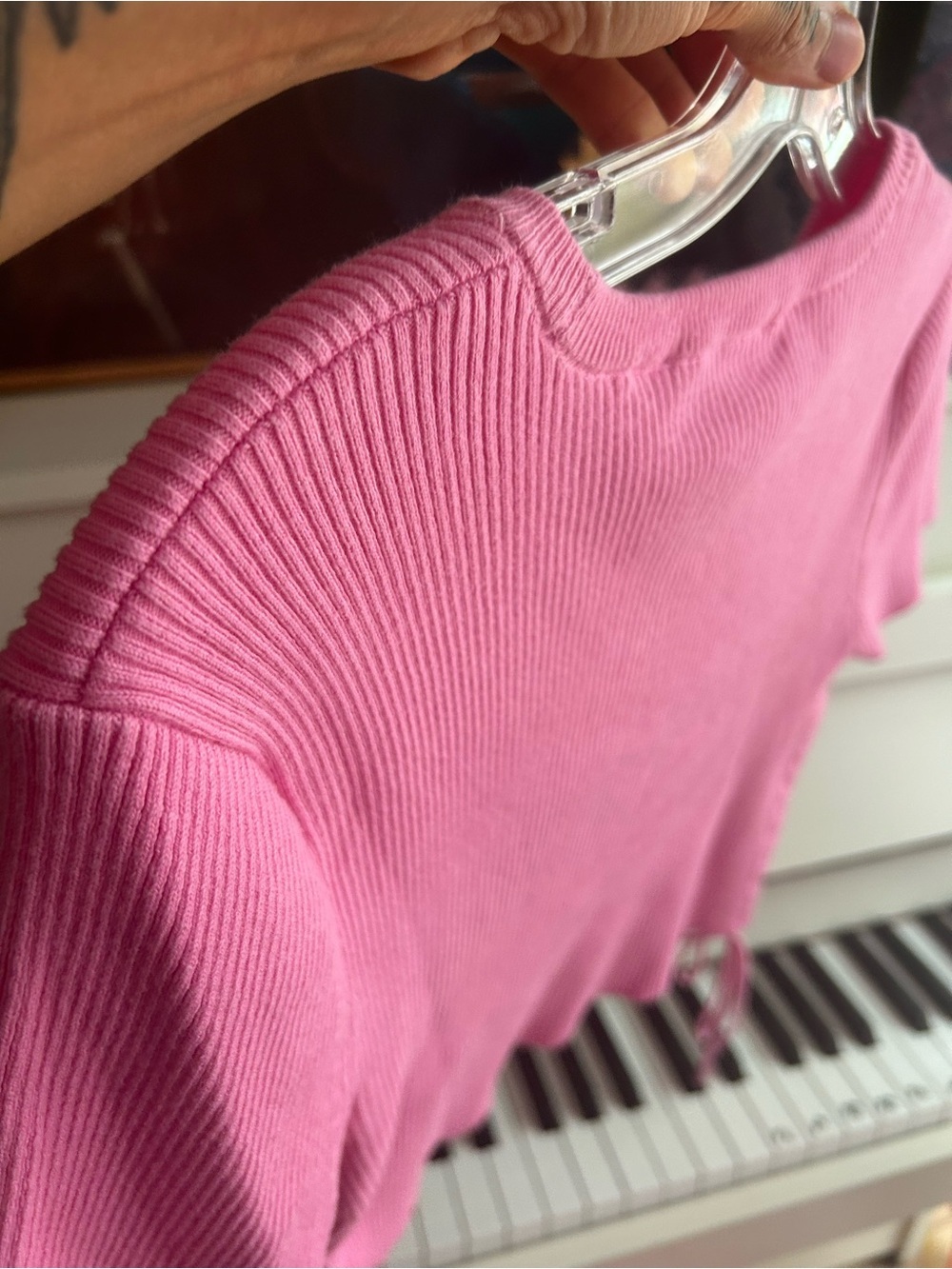 ZARA Hot Pink Ribbed Drawstring Crop Top Short Sleeve Y2K Women’s Small Tee - Picture 16 of 16